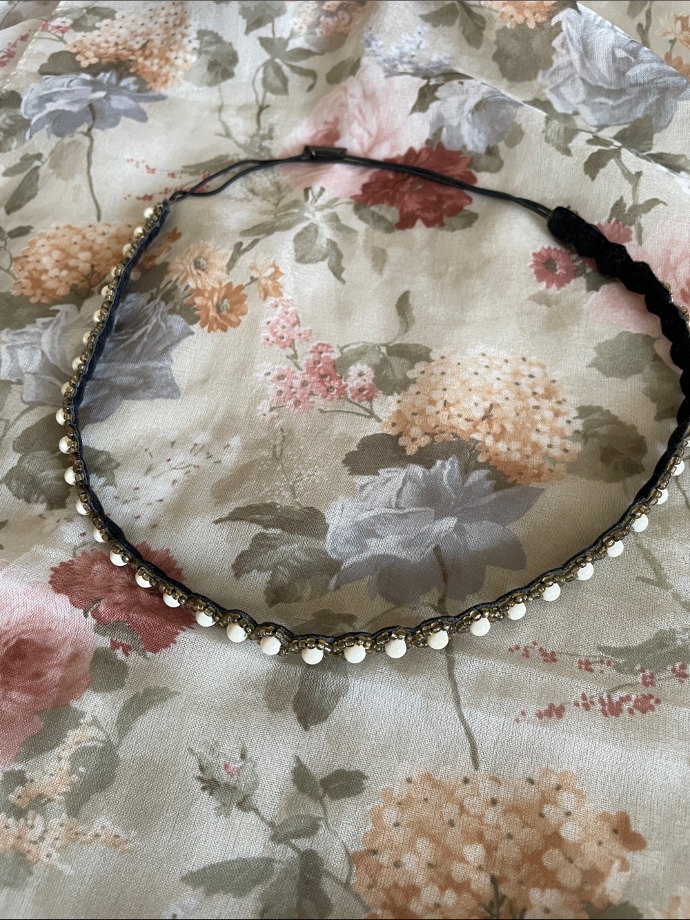 Delicate Braided Pearl Accent Headband  in White and Gold